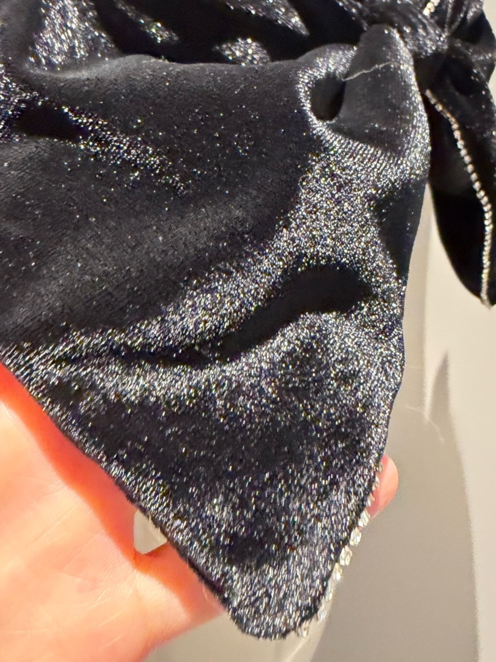 Black Bow-Front Velvet Crop Top with Rhinestone Straps - Picture 7 of 8